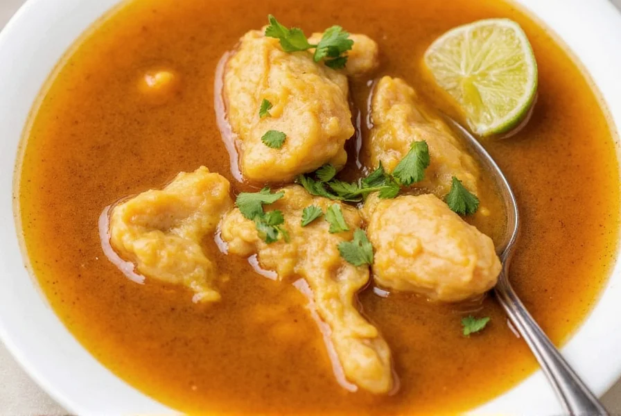 Chicken soup with croutons and herbs