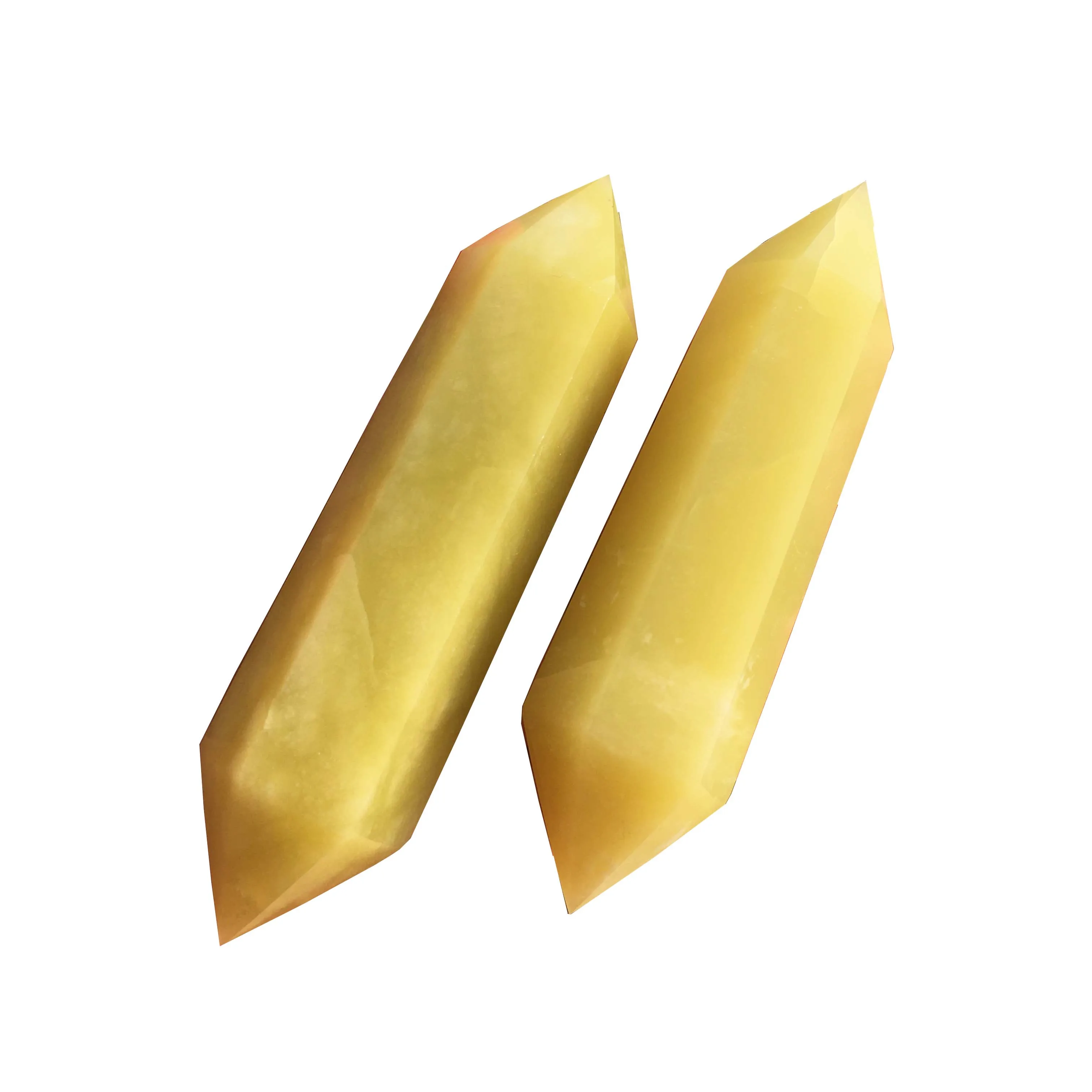 natural polished lemon jade gem double obelisk point yellow