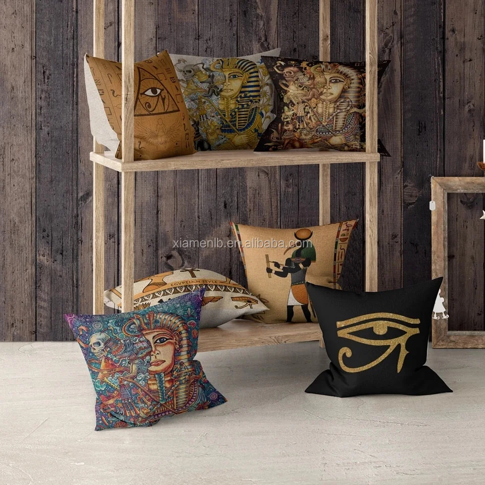 

African Linen Cushion Cover Egyptian Cuneiform Mural Home Sofa Pillow Cushions Throw Pillow Cases