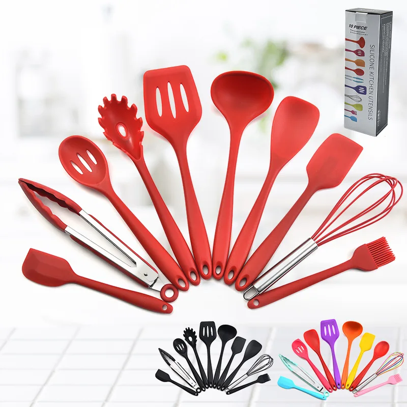 

Best gadget kitchen cooking tools camping 10 pieces silicone handle kitchen utensil cookware set