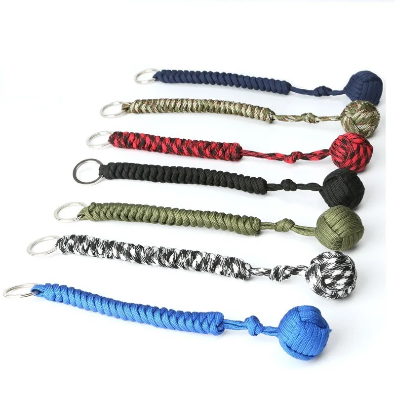 

Outdoor Security Protection Black Monkey Fist Steel Ball monkey fist key chain Self Defense Lanyard Survival Key Chain