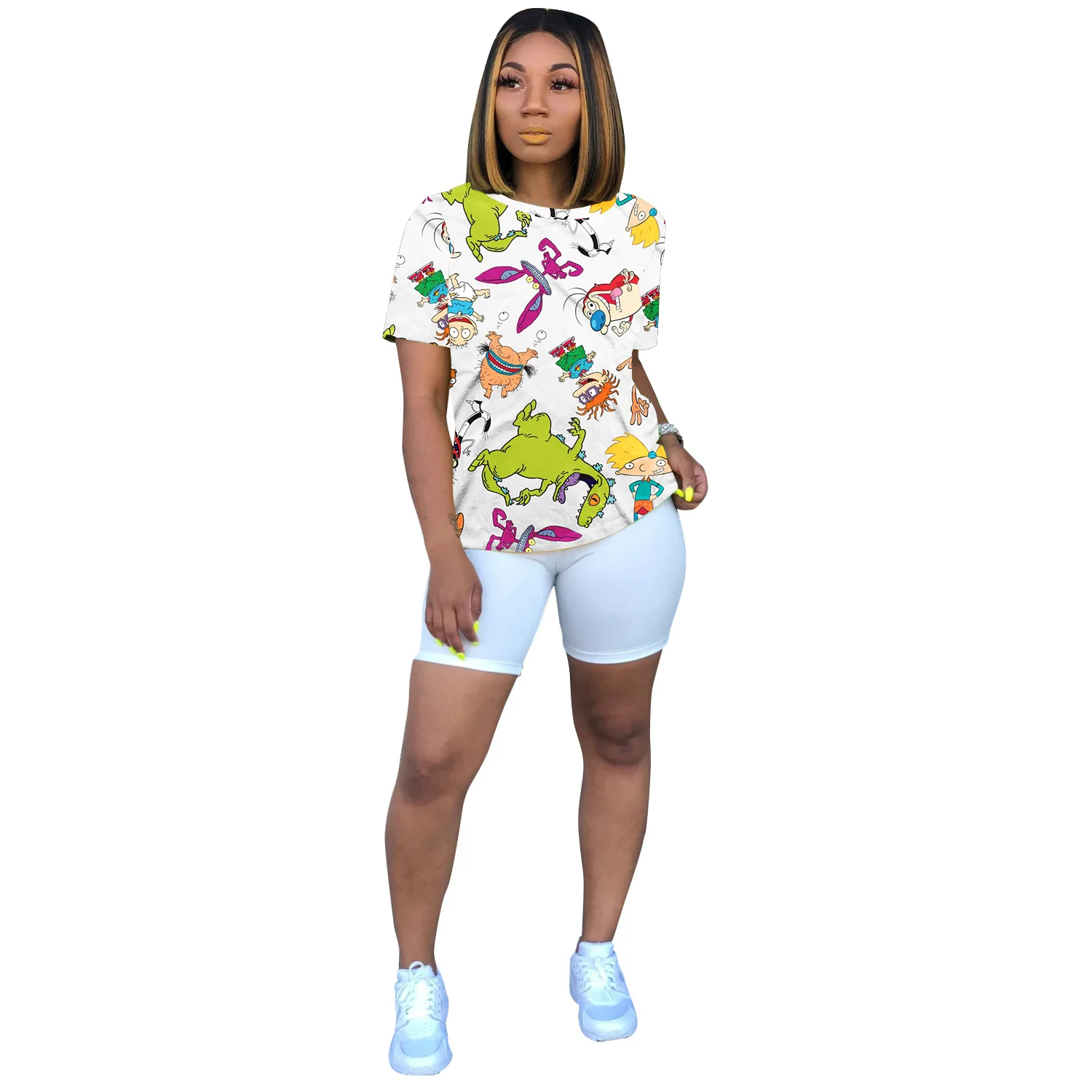 

2020 new o-neck printed t-shirt summer women short sleeve t- shirts casual top, Yellow,white,color,blue,orange
