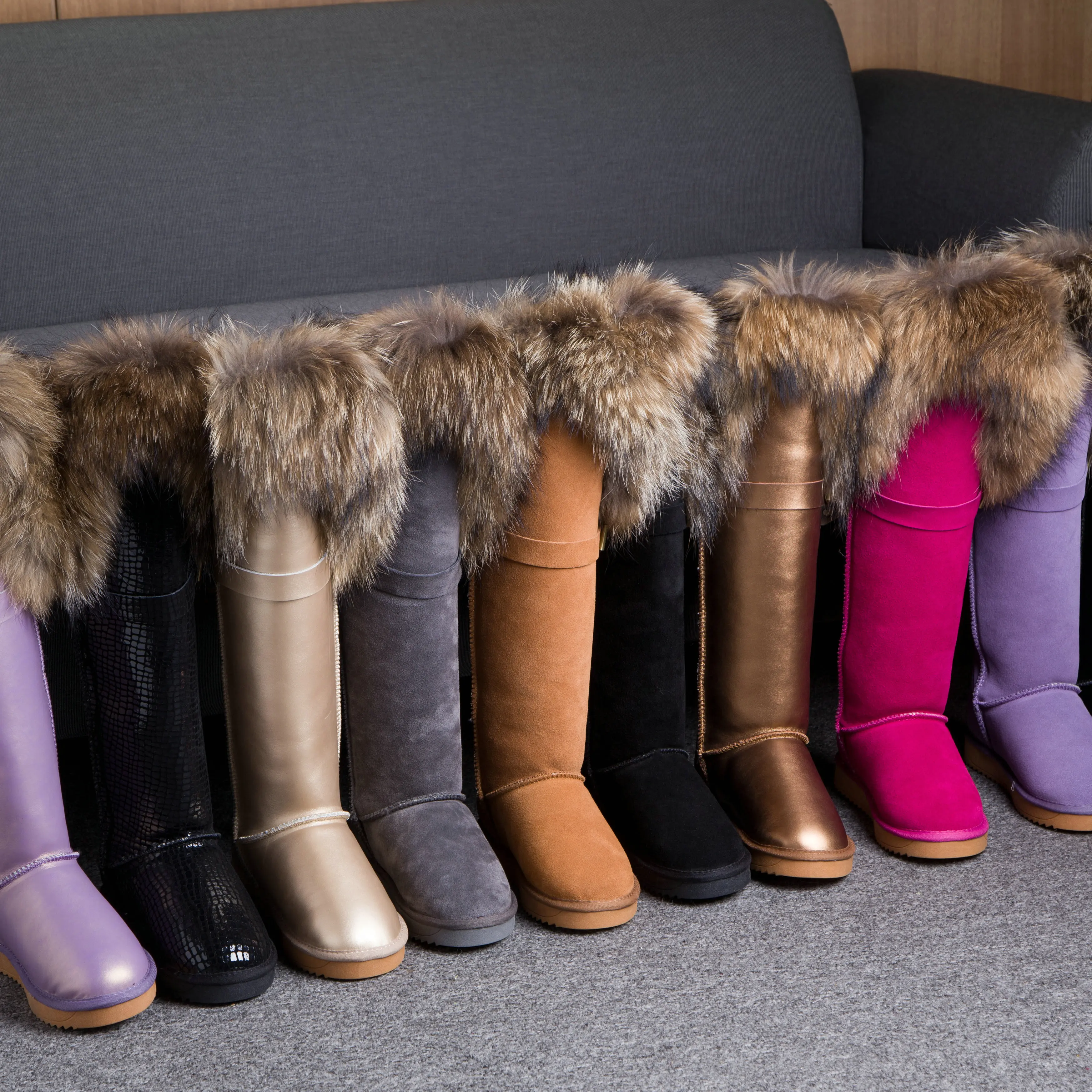 

2019 Snow Boots multicolor cowhideraccoon fur long boots adults Fashion Winter girls Boots, Can be customized