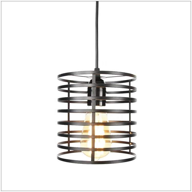 Modern decor plug in 60w power metal industrial wire cage ceiling hanging bar chandelier pendant light