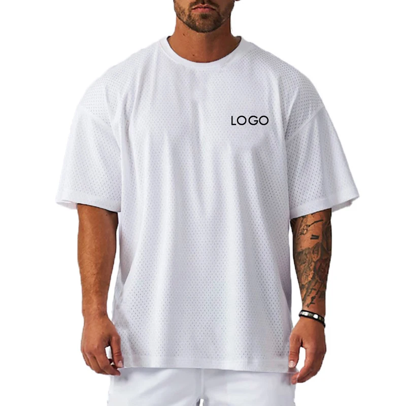 Wholesale Custom Plain T Shirt for Men Seamless 100% Polyester O-neck Drop Shoulder Mesh Sweat Proof Undershirt Men's Clothing.