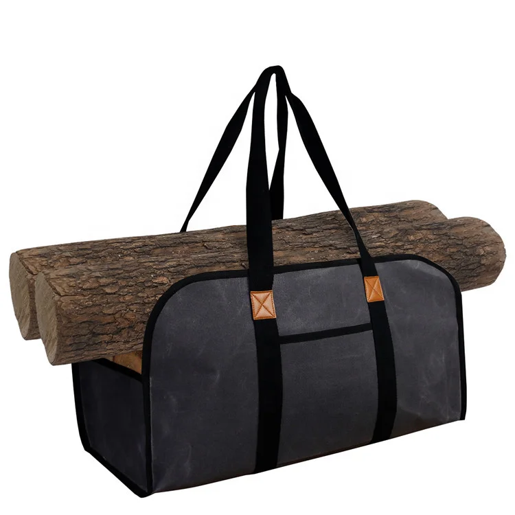 

Waxed Canvas Firewood Bag with Handle Portable Tool Bag Outdoor Camping Storage Bag