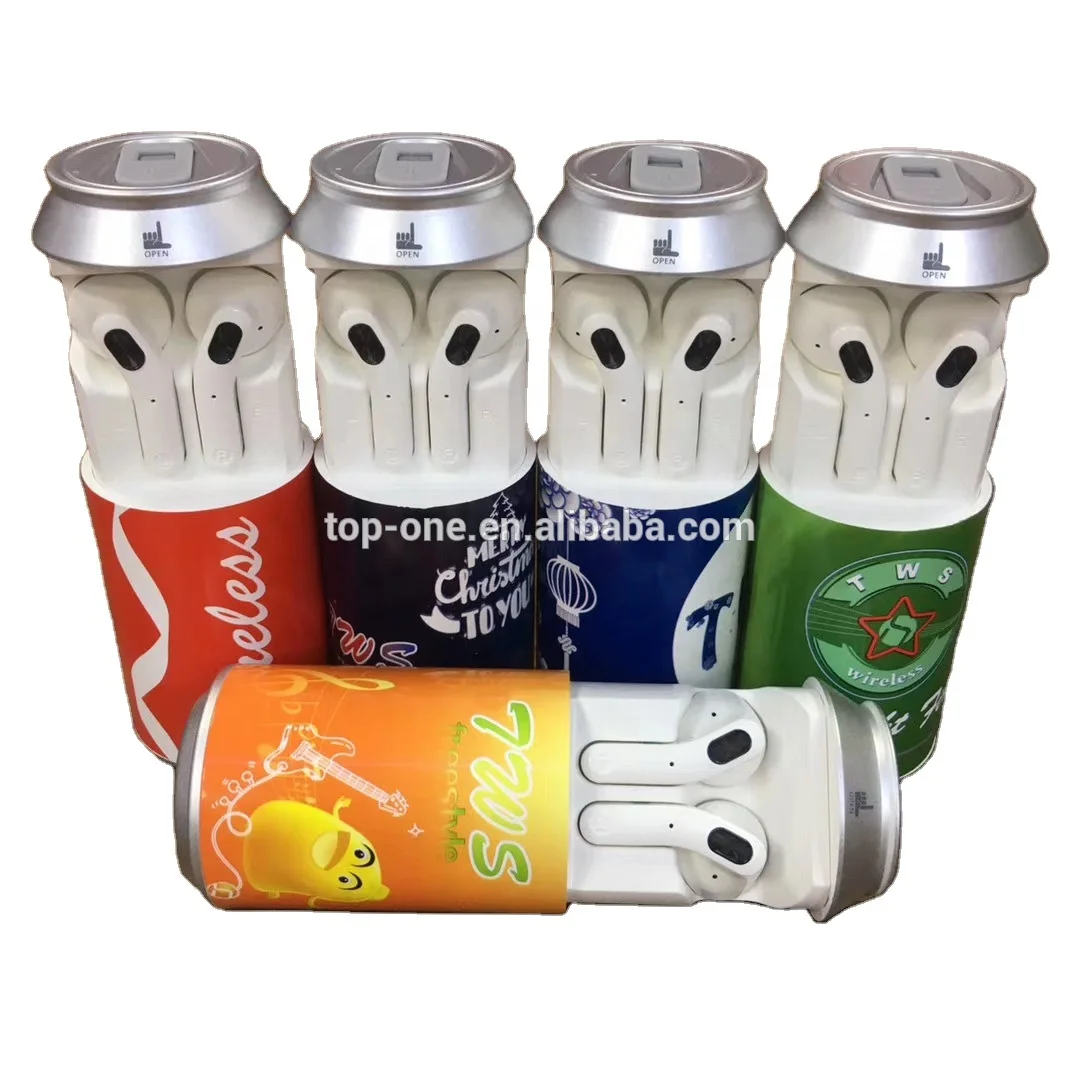 

New trending product tube cylinder mini Coke tin can shaped headset ear pods twin true wireless stereo earphone blue tooth