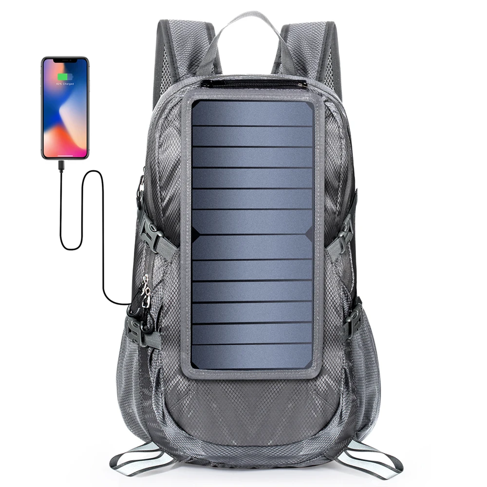 Solar Panel Powered Battery Backpack 20w Solar Travel Hiking Bag For