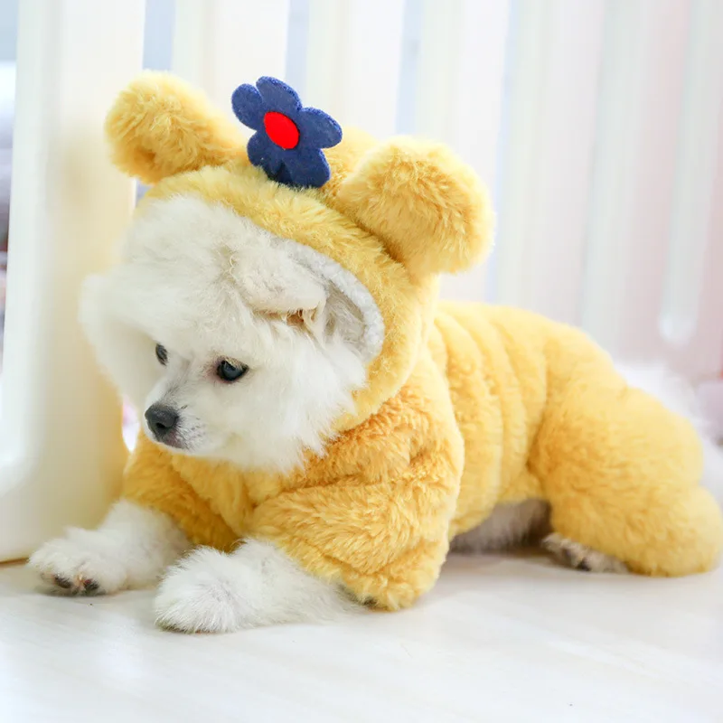 

Winter Luxury Pet Puppy Teddy Cute Yellow Flower Cotton-padded Plus Velvet Padded Dog Hoodie Wholesale, 1 colors