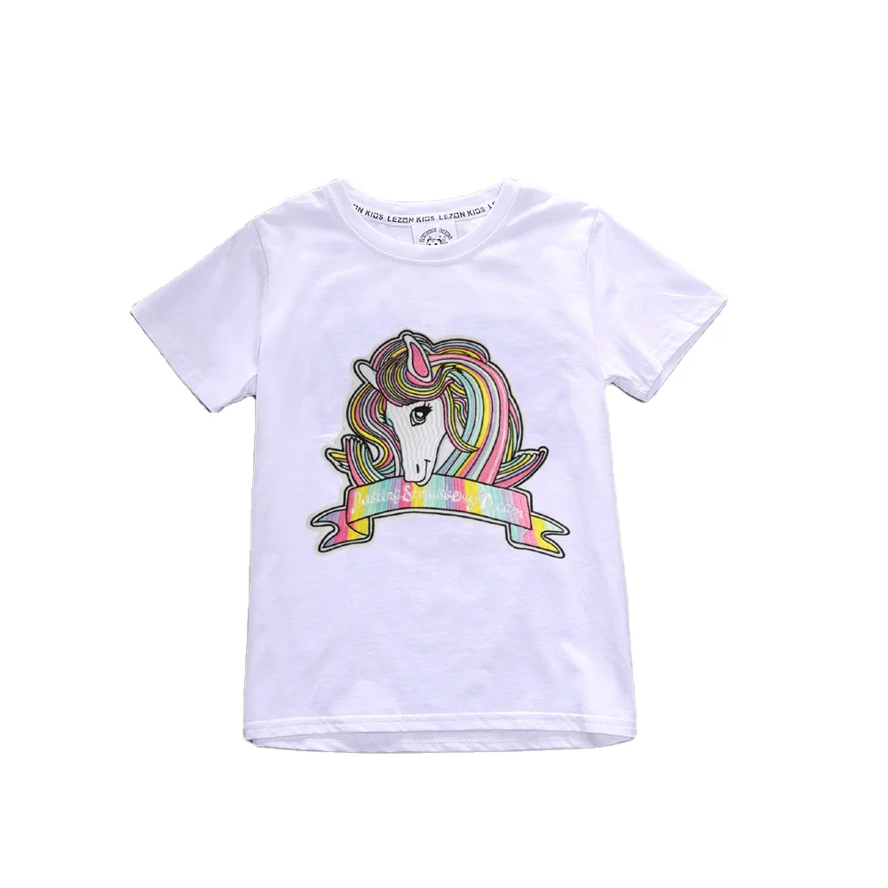 

Wholesale Girls Colorful Unicorn 100% Cotton T-shirt in White For Kids 3-8 Years