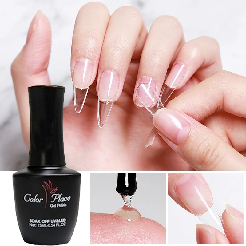 

3 In 1 Nail Tips Glue Gel 15ml Multifunction Nail Base Coat And Rhinestone Glue Gel, Clear