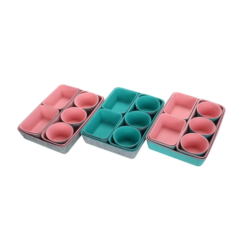 

Wholesale 8-piece set of two-color desktop debris storage box creative integrated environmentally friendly felt storage box