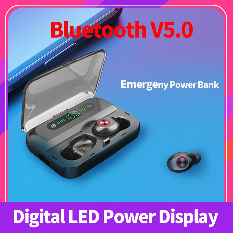 

True Wireless Headphones 2019 New T10B wireless earbuds with LED power display