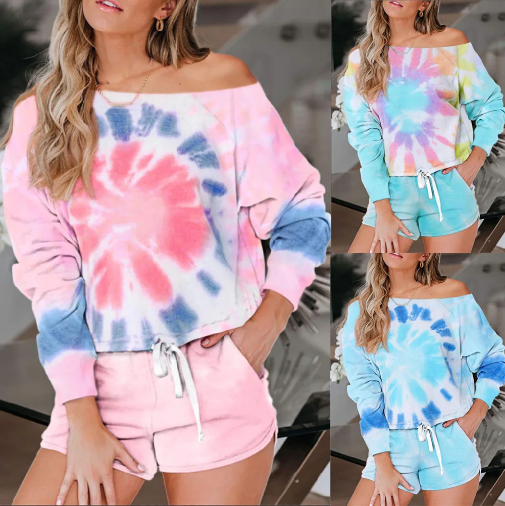 

WW-0185 Ms Leisurewear Two-pieceTie-dye Leisure Suit At Home 2 Piece Earing Set Earring Women Clothing Skirts Shorts, Customized color