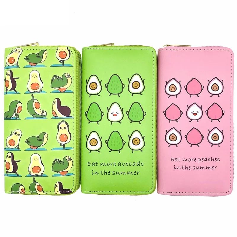 

Hot selling cute avocado PU Wallet student lady long wallet single zipper bag handbags credentials bag factory direct sales