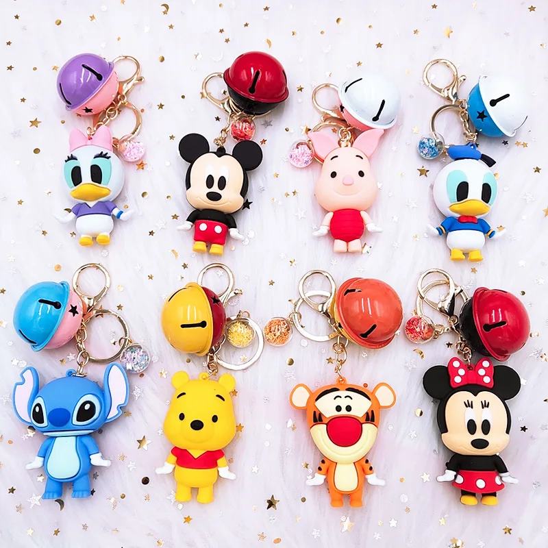 

Free Shipping Anime Bell cute Keychains Minnie Mickey Daisy Duck Tigger Toy Action Figure Kids Gift, Colorful