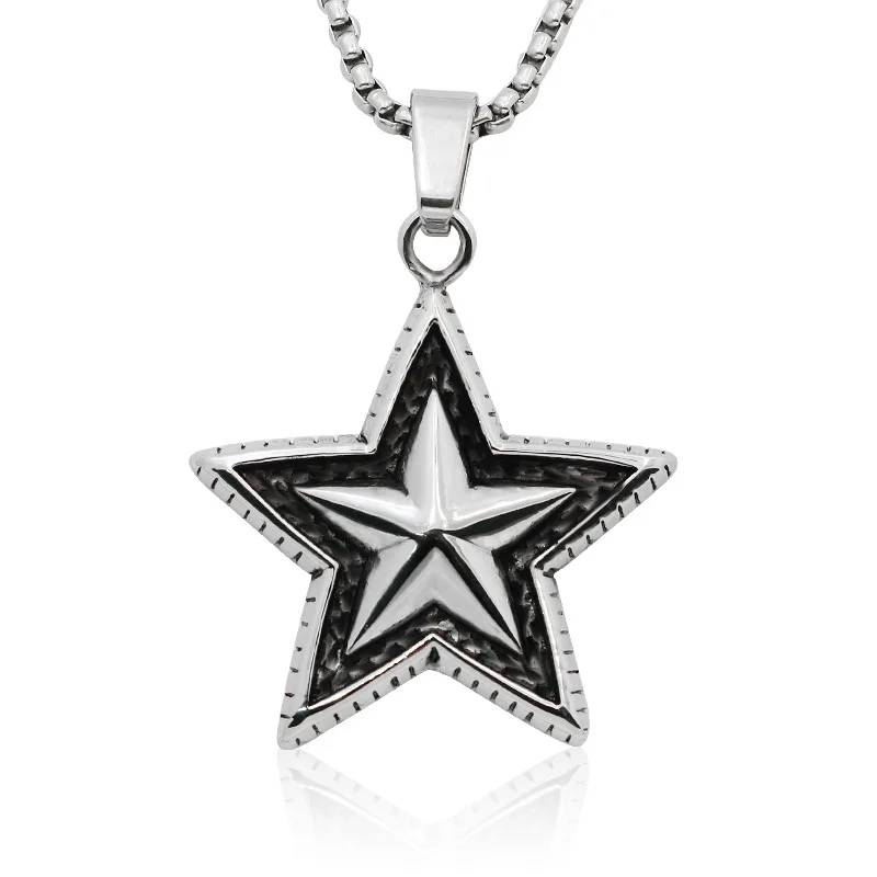 

Hip Hop Retro Titanium Steel Necklace Stainless Steel Five-Star Necklace Five-pointed Star Pendant Male