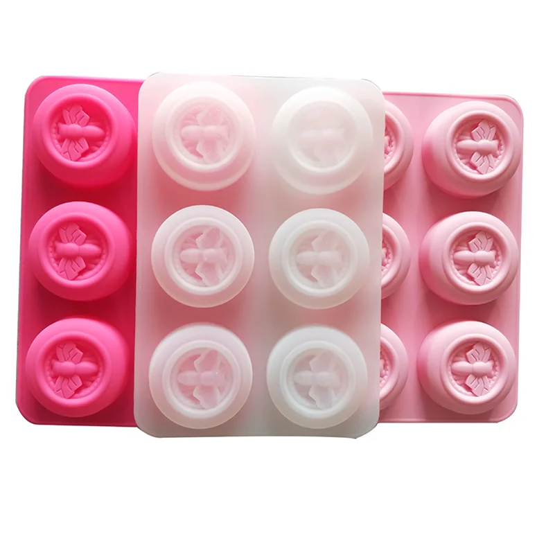 

Amazon Hot Sale 6 Cavity Round Shape Soap Silicone Mould For Soap Making Apis Florea, Customized color