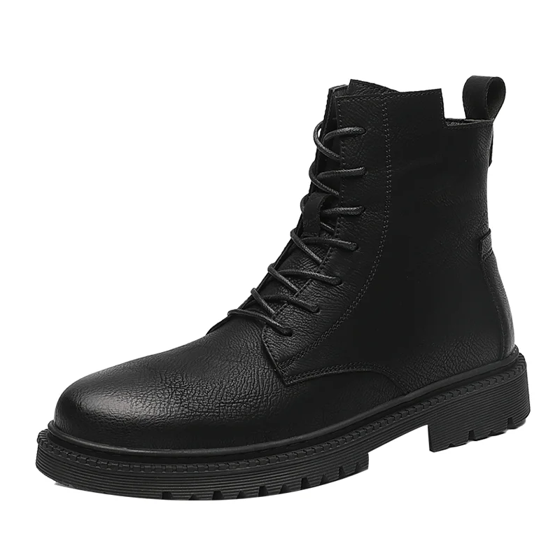 

Leather Martin Boots Men's High-top British Style Spring Autumn And Winter Plus Velvet Warm Men's Cotton Shoes