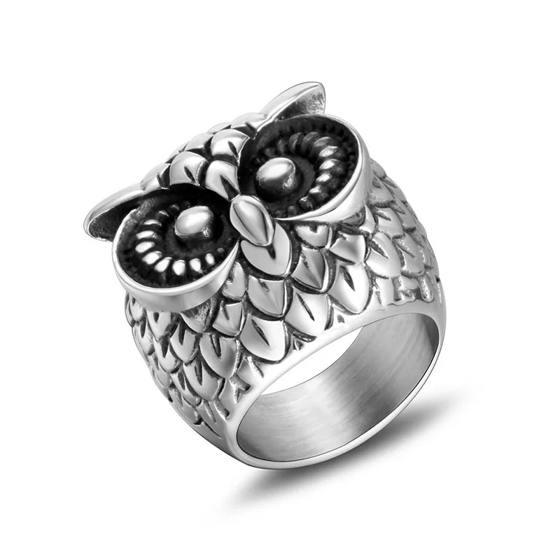 

2021 Sailing Jewelry Punk Animal Owl Band Ring Mens Owl Ring Owl Titanium Steel Mens Ring