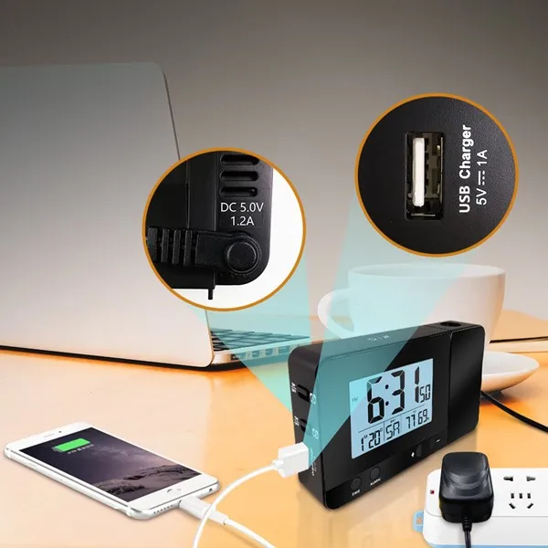 
Digital Weather Station Weather Forecast Projection Clock with Device Charger PT3531B RCC controlled display temperature 