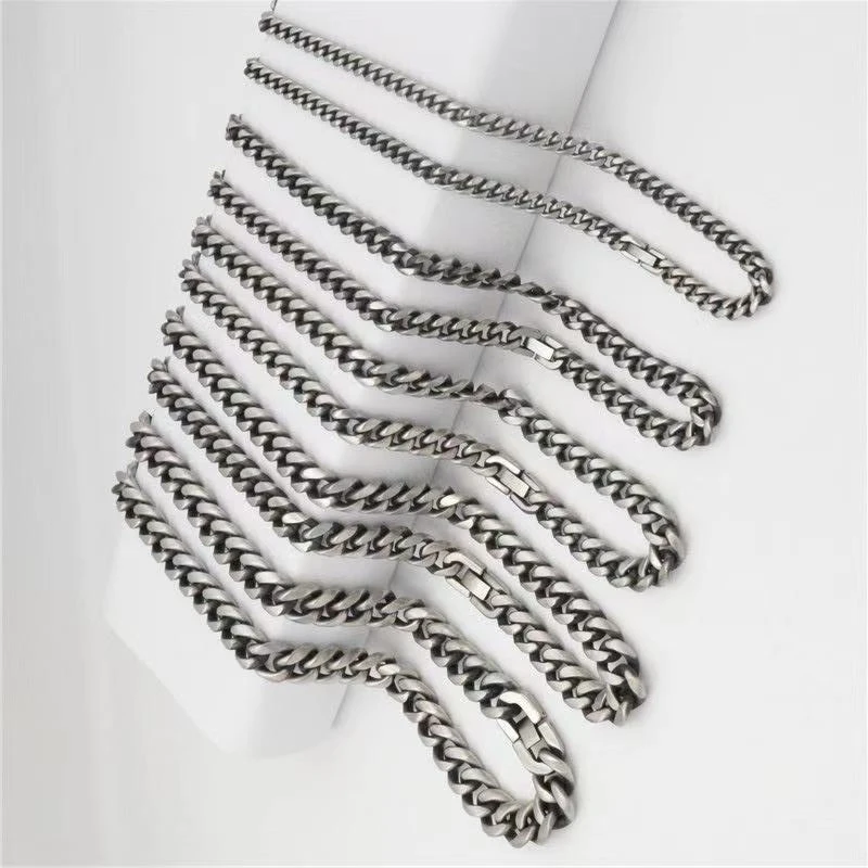 

Hip hop Harajuku fashion antique silver jewelry geometric titanium steel single woven round grinding men's Necklace