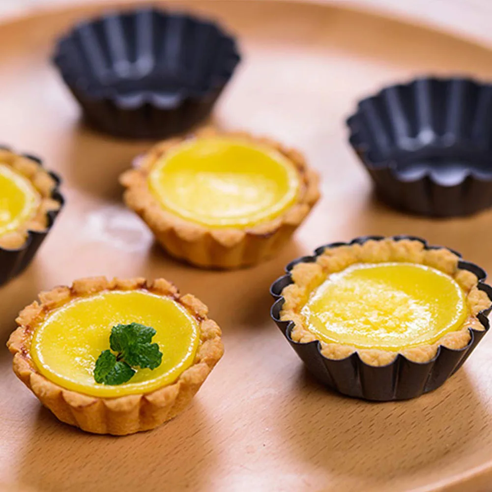 

12Pcs Mini Round Nonstick Tart Pan Tartlet Molds Egg Tart Tin Muffin Cake Molds, Black