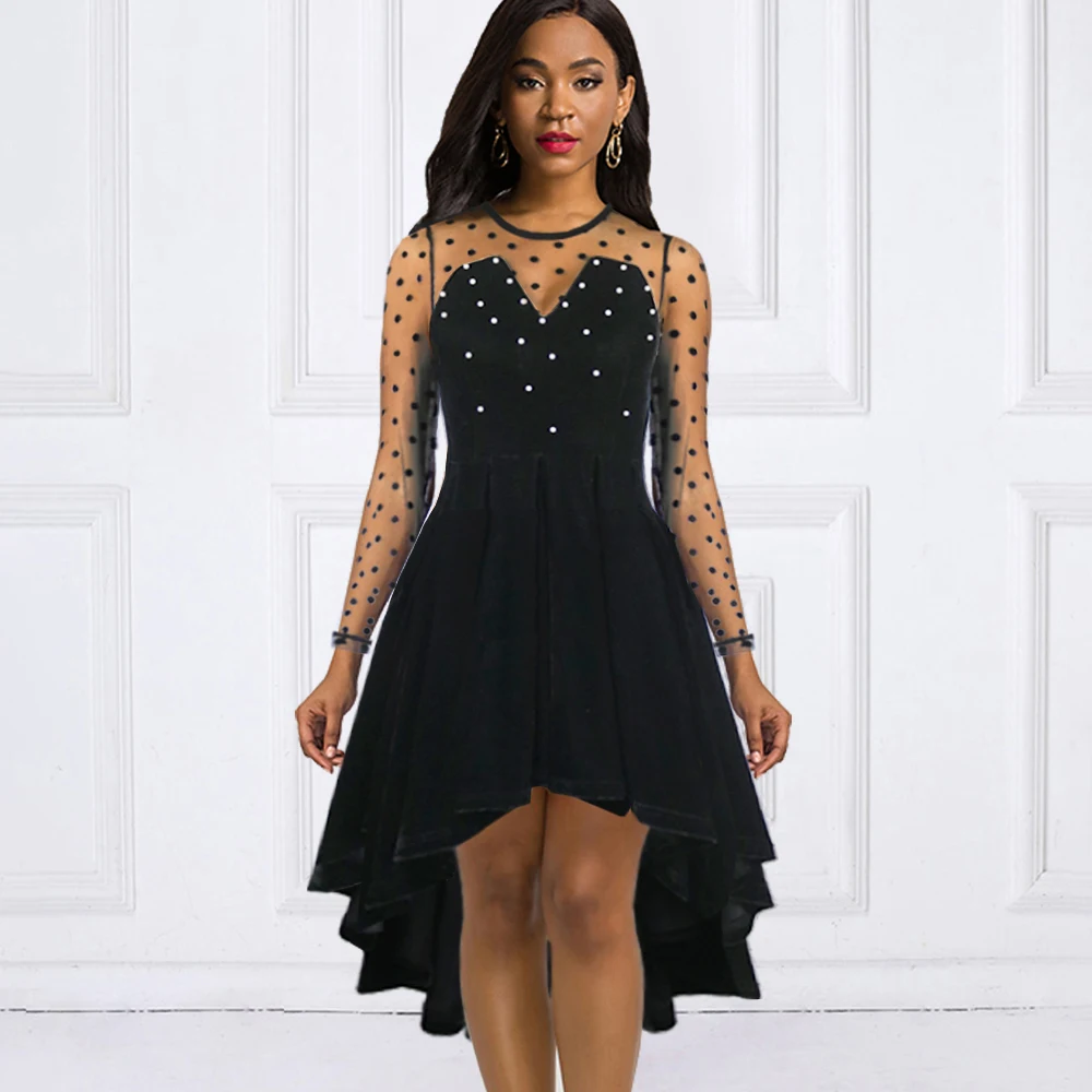 

Autumn Christmas Beading Dot Mesh Celebrate Event Evening Dress Women