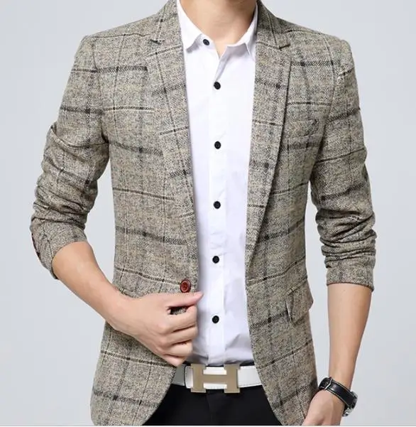 best selling korean brand men knit wedding coat men checked plaid slim fitted blazer