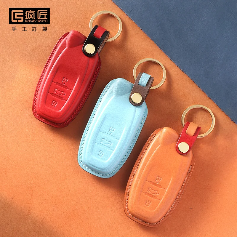 

2021 NEW High Grade LeatherCraft Hand Sewing Genuine Leather Smart Car Key Case Cover for Lamborghini, 17 color available
