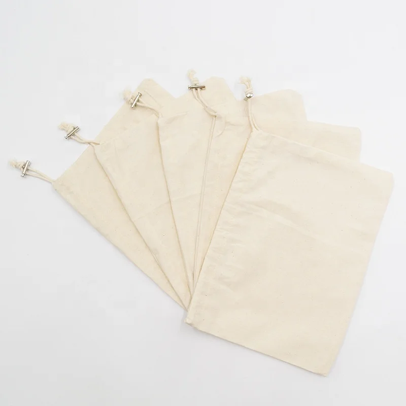 

Organic Cotton Bag Reusable Storage Bag Eco-friendly Drawstring Pouch for food, Nature color
