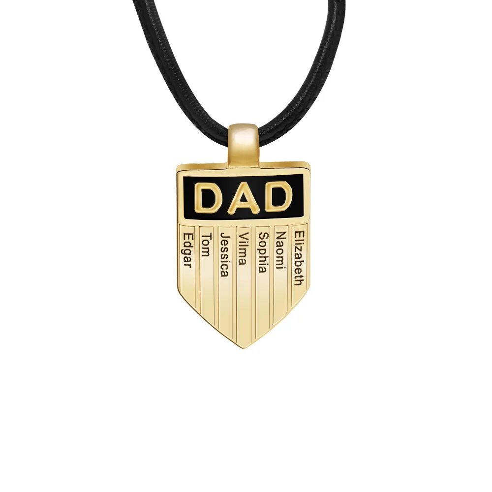 

Energinox Father's Day gift Custom Letter Memorial Black DAD shield shape Vintage leather Pendant Necklace