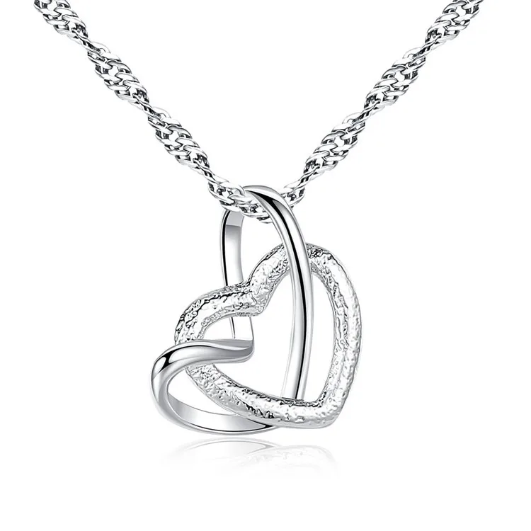 

Ruigang Classical Silver Plated Scrub Double Heart Pendant Necklace