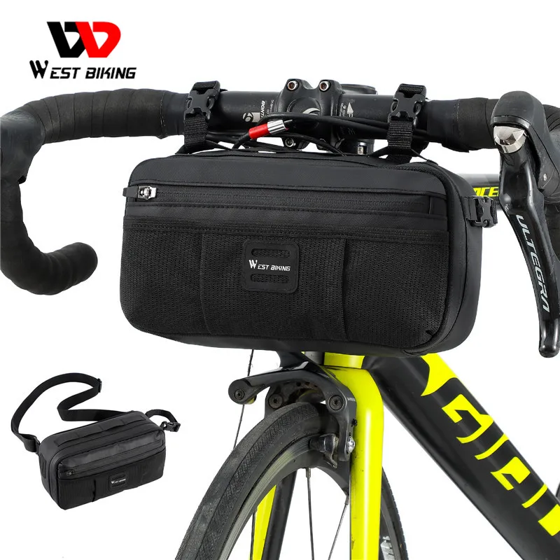 

WEST BIKING Bicycle Unisex Large Capacity Front Bag 3 In1 Rainproof Shoulder MTB Road Tube Bag Riding Bag, Black