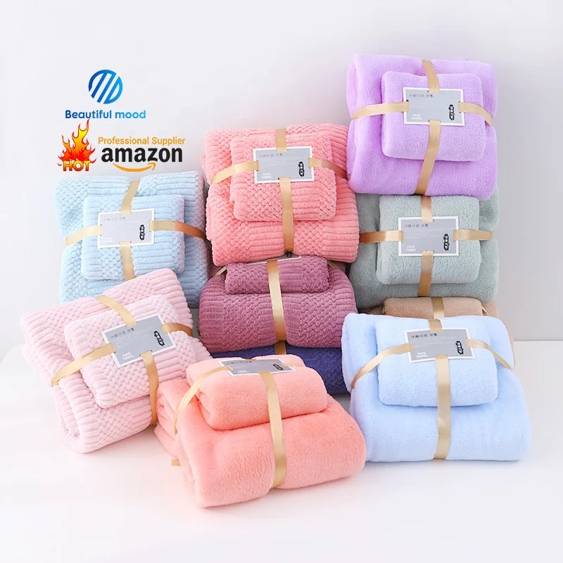 

OEM Manufacturers Wholesale super soft skin friendly Good quality Coral Fleece Face bath towel Set