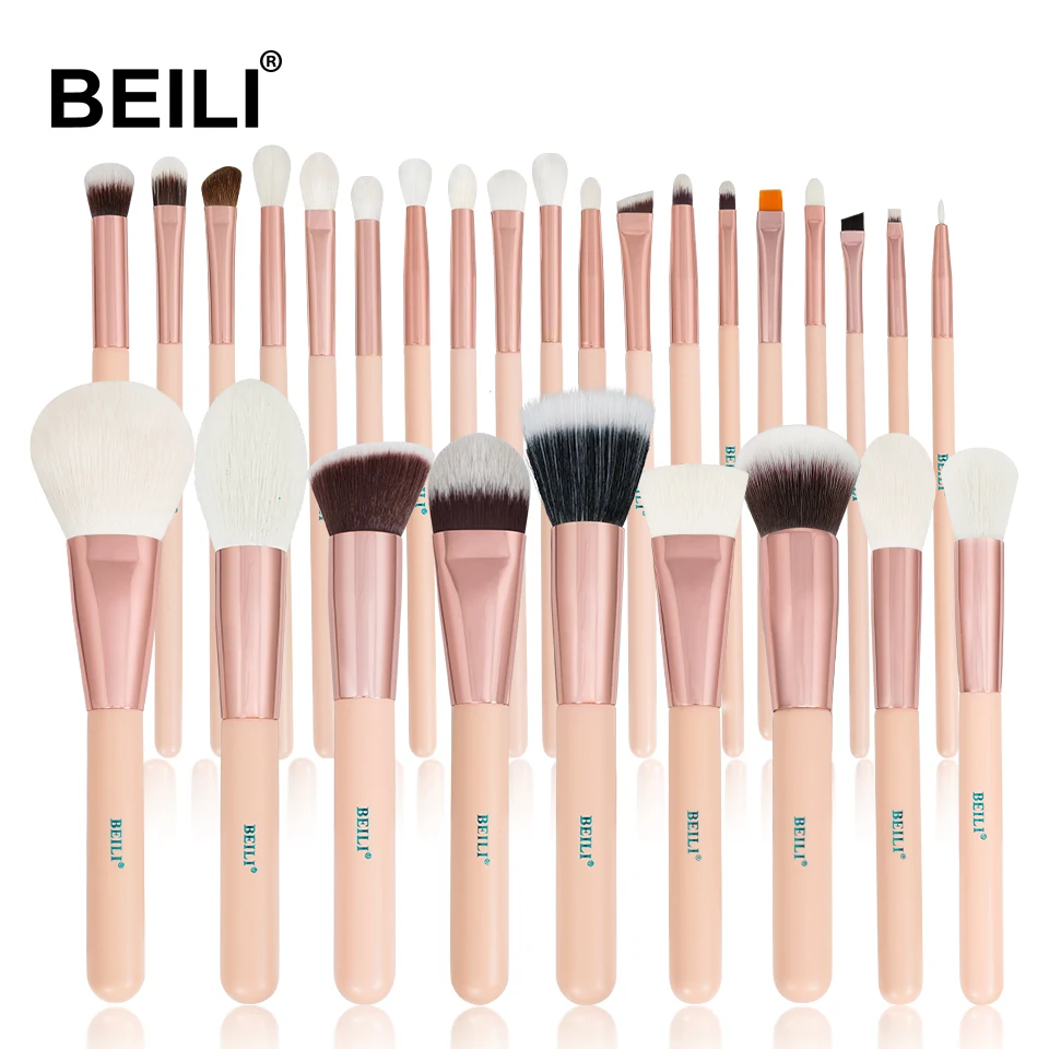 

BEILI makeup brush set pink/rose gold 28pcs goat hair face powder blush eye makeup brushes custom logo professional set