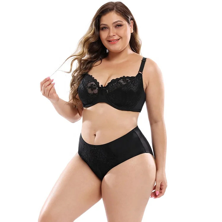 

Wholesale classic thin plus size underwear set sexy lace transparent bra and briefs