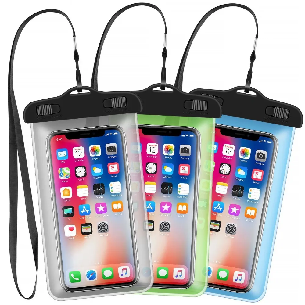 

WaterProof Bag PVC Mobile Phone Cases Clear Pouch Case Water Proof Cell Phone Bag With Lanyard, Green, yellow, orange, pink, purple, transparent, light blue