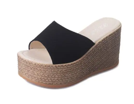 

2019 new thick-soled elastic band wedge-shaped simple and comfortable Siamese women's sandals and slippers wholesale, Picture color
