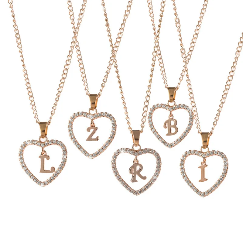 

Drop shipping Alphabet Necklace 26 Alphabet Zircon Love Necklace Jewelry Love Pendant Necklace factory directly