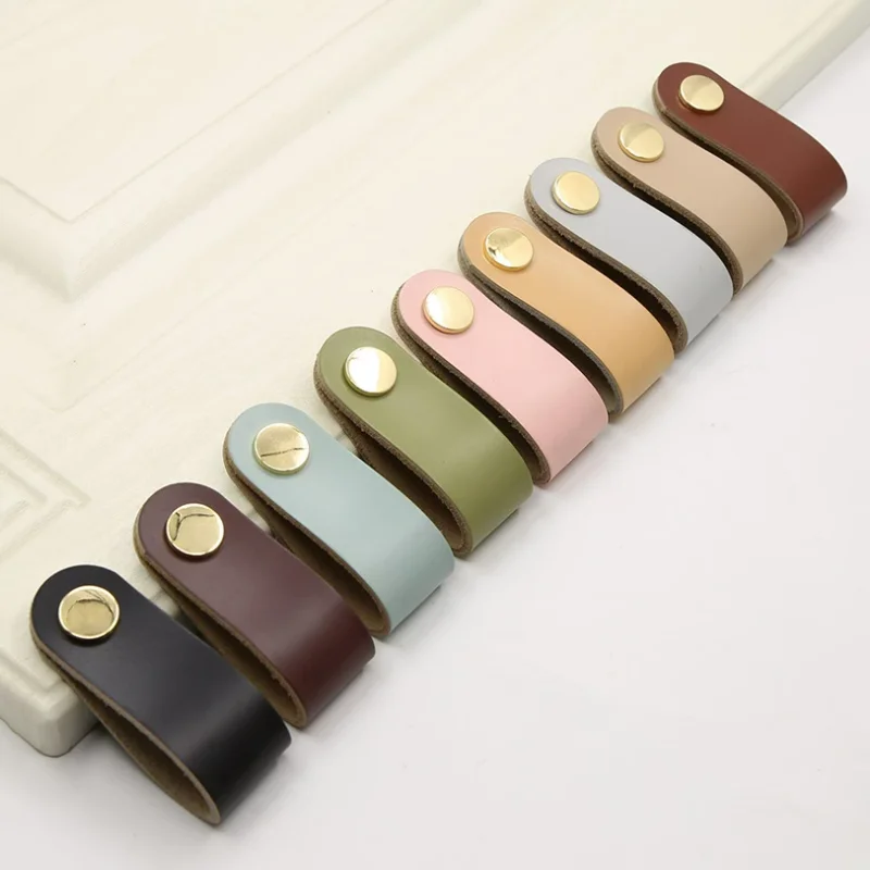 

Nordic Furniture Drawer Knob PU Leather Wardrobe Cabinet Handle Simple Door Pulls For Home
