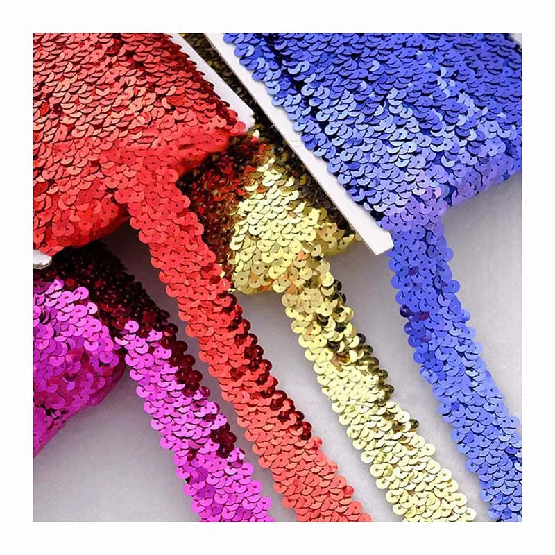 

3cm diy stage clothing accessories webbing lace fabric 3-row knitted stretchy sequined ribbon embellished costume textile trims