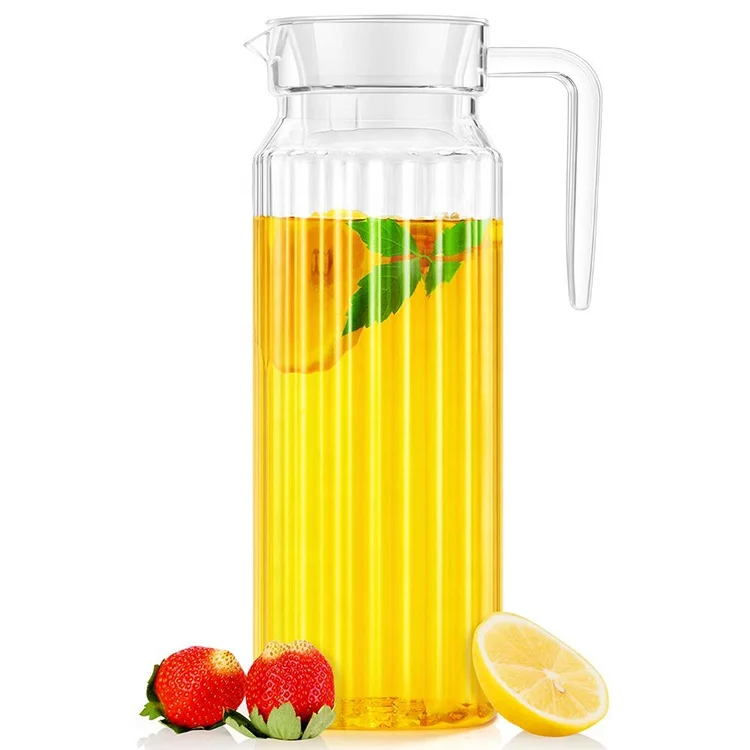 

Shatterproof and Heat Resistant Party Pitcher Food-Grade Plastic Juice Jugs 1.1 Liters Water Pitcher with Lid for Iced Tea, Clear