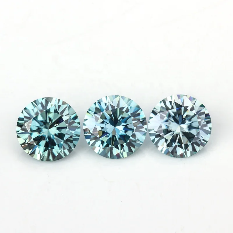 

round shape cyan tone green blue color multi colored light green moissanite
