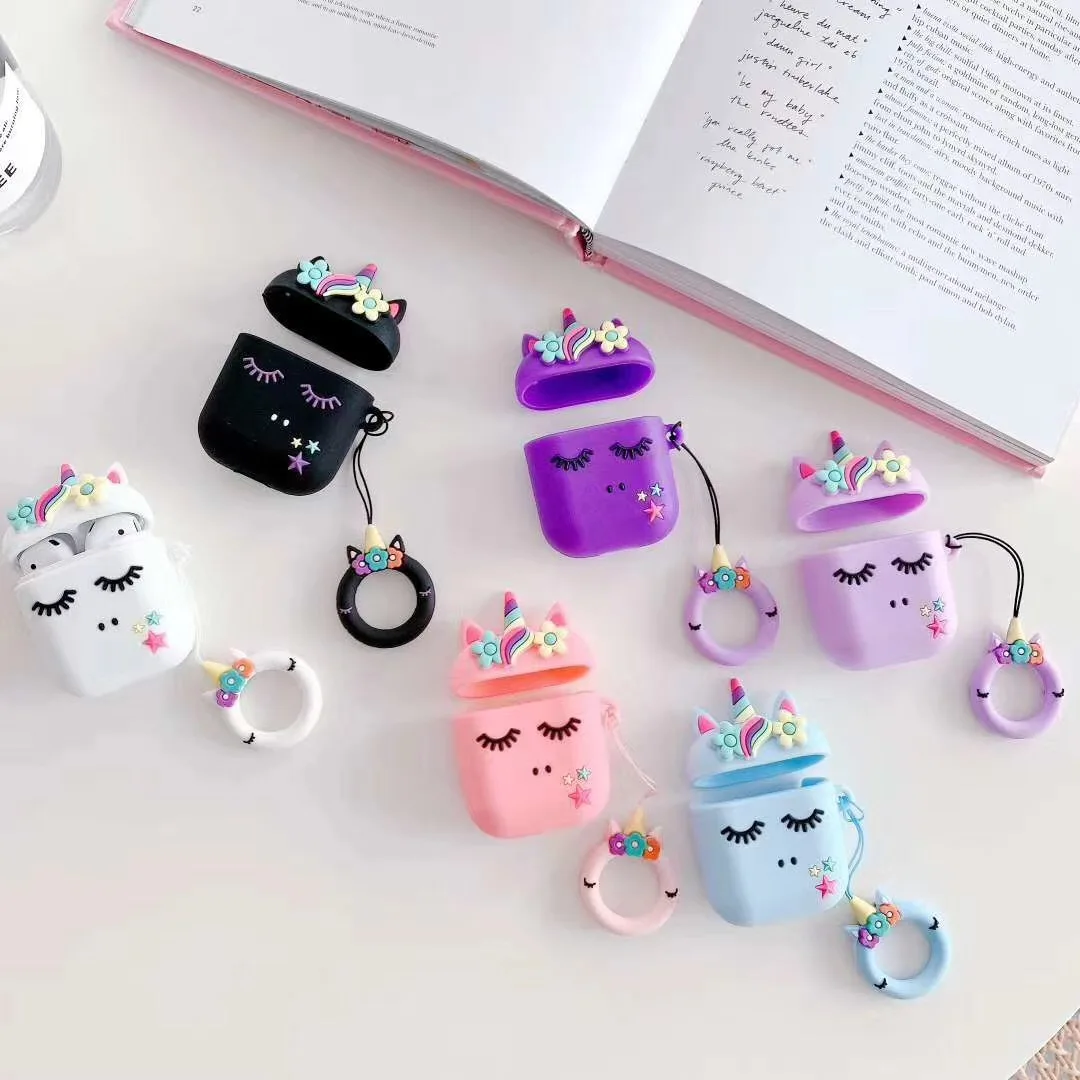 

rainbow unicorn for airpods case silicone with hook new cartoon 3d for airpod cases 2020, Silver/black/gold and so on