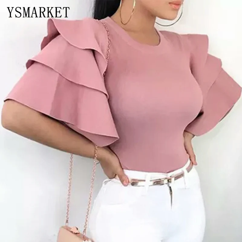 

Summer Fashion Ladies Casual Top Clothes Pink Short Sleeve Round Neck T-shirt