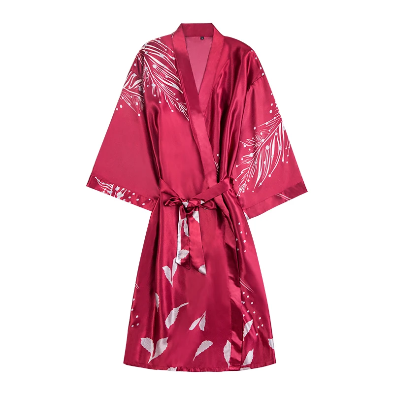 

New Arrival Soft Loose Women Silk Satin Kimono Robe Wedding Bride Bridesmaid Silk Sleepwear Nightgown for Europe, Red/navy