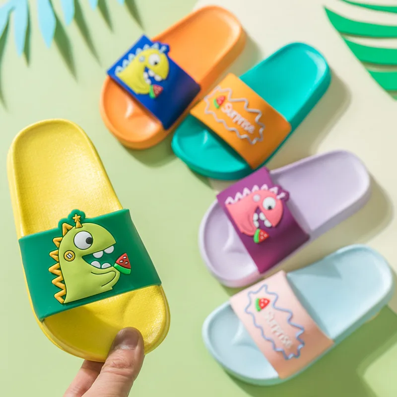 

Summer Dinosaur Children's Slippers For Boys Girls Slipper PVC 2-7T Bottom Non-slip Beach Kids Sandals Home Bathroom Flip Flops