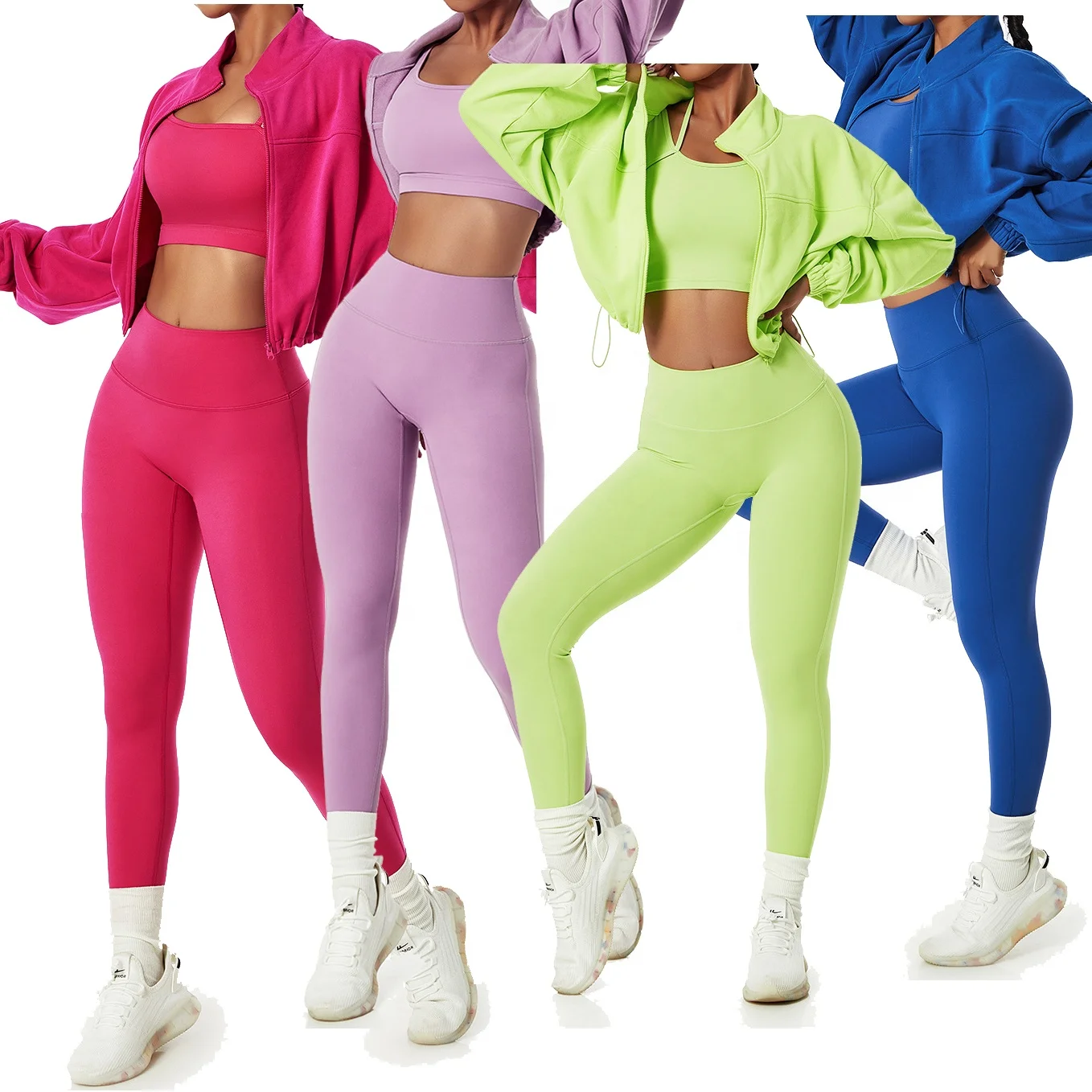 Factory Direct Sale Autumn 4pcs Leggings Sets For Women Best Price Workout Sets Quick Dry Sportswear Athleisure Wear Sets Women