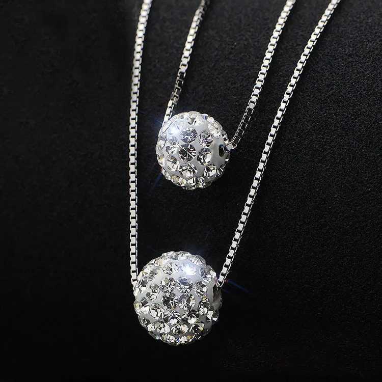 

Wholesale New Fashion Jewelry Chain 925 Silver Double crystal Necklace for Women